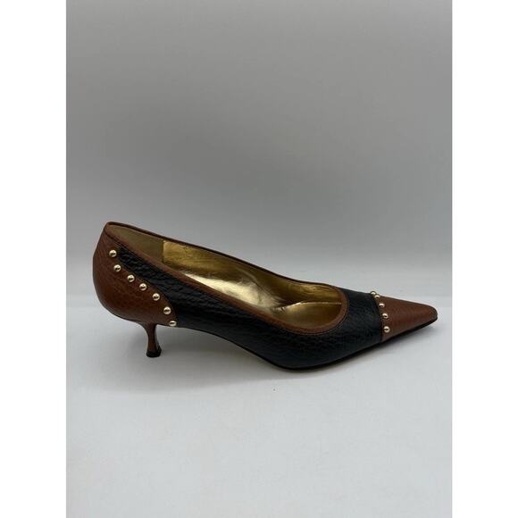 Dolce & Gabbana Studded Leather Kitten Heels Black Brown Made In Italy Sz 38 - Picture 4 of 11